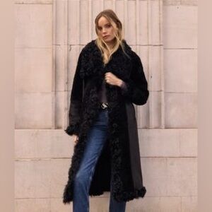 CHARLOTTE SIMONE “Jagger” Faux Shearling Fur Coat Black S